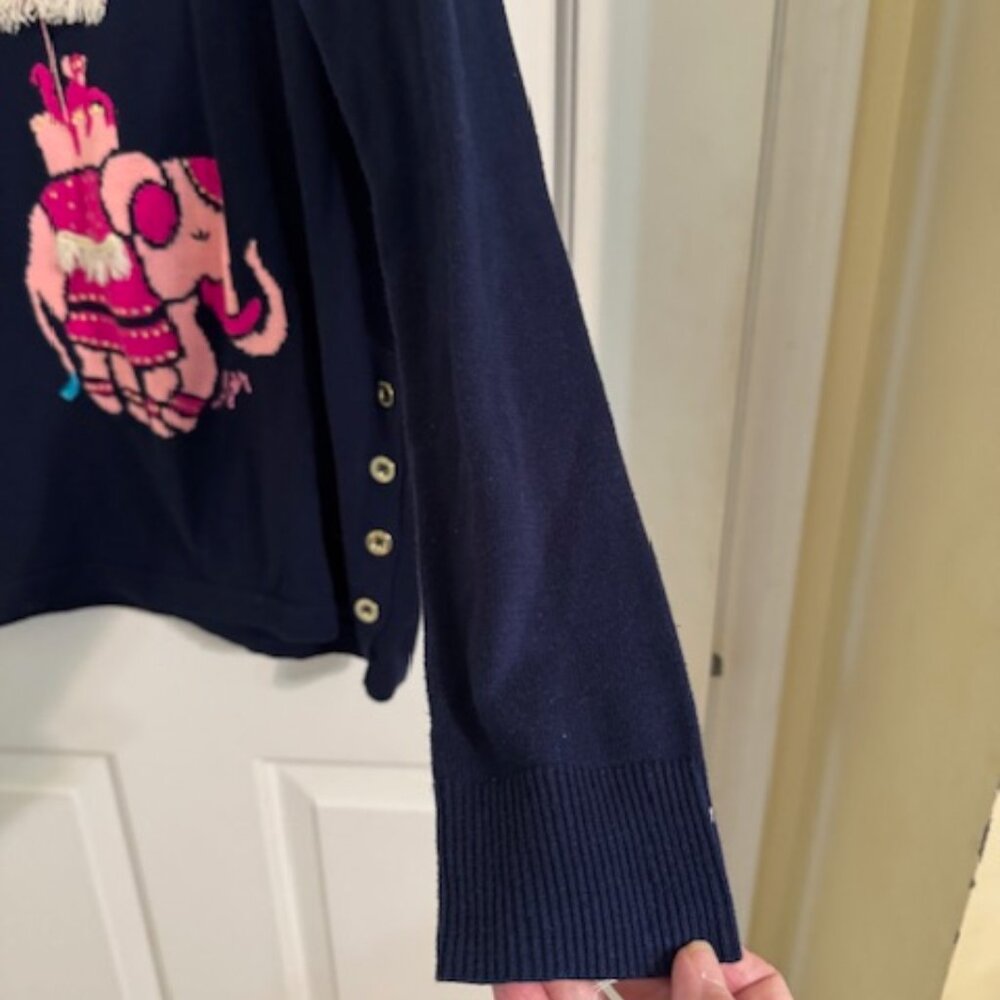Rare Lilly Pulitzer Caralynn Elephant Sweater Navy Pink EUC Size Small S - Picture 4 of 6